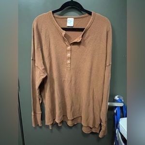 Brown/Caramel Aerie Henley Top with Snaps